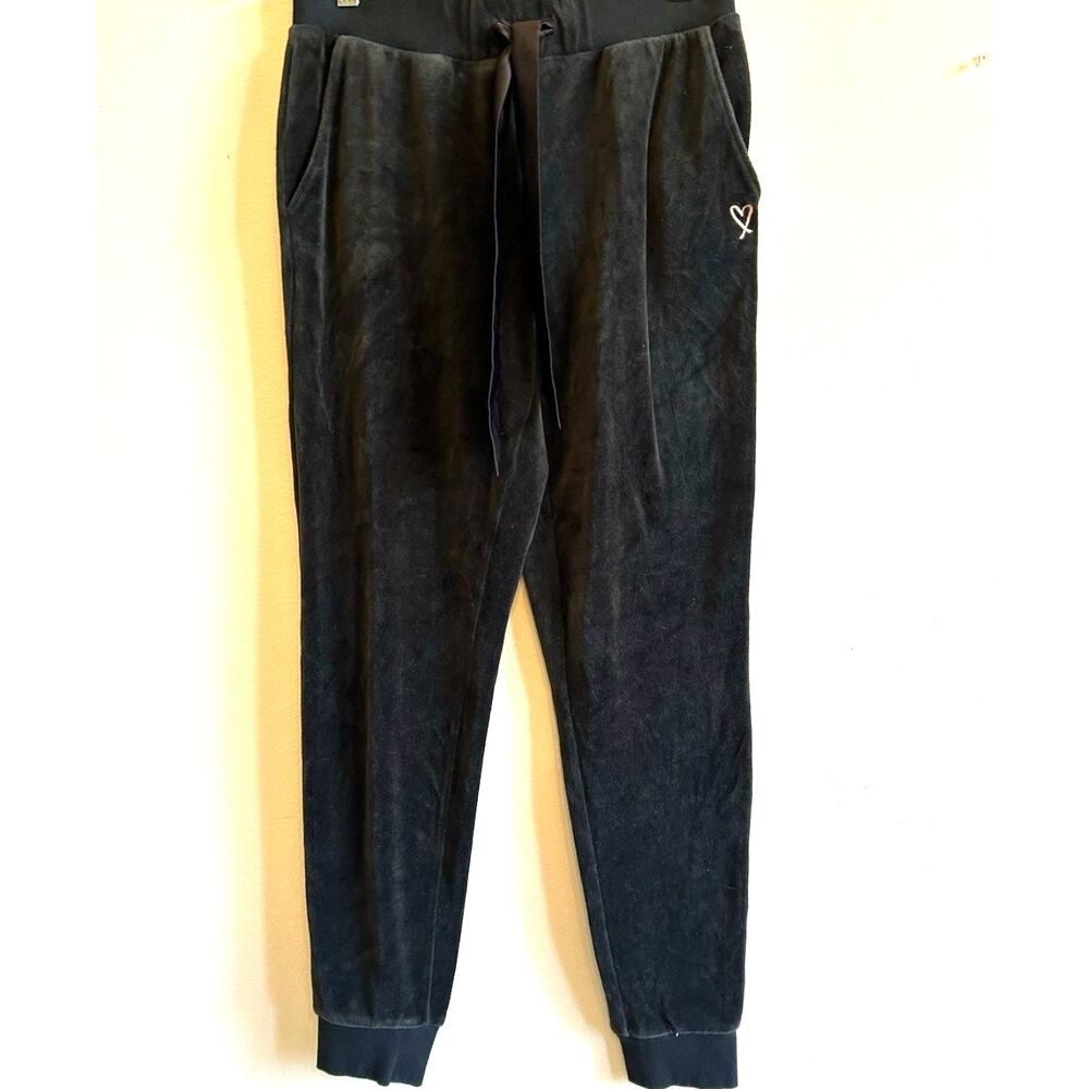 y2k Black Velvet joggers sweatpants Victoria Secret Heart Logo 00s sexy comfy M